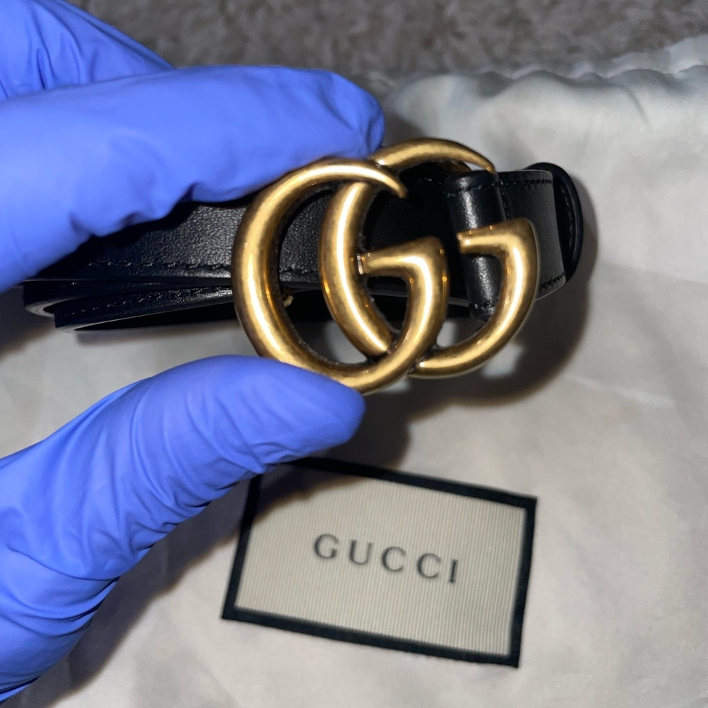 Gucci Black Leather Belt with Gold Buckle